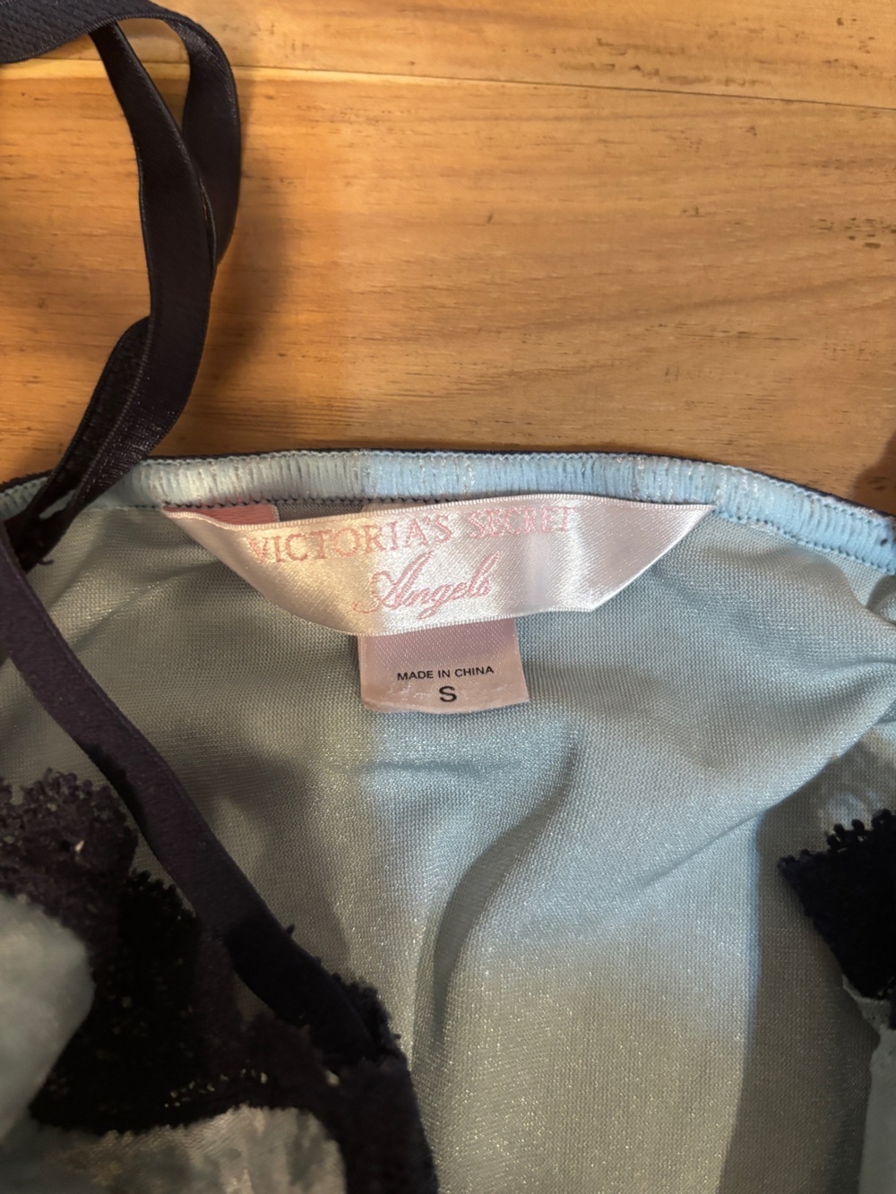 Y2K Victoria's Secret Angels Light Blue Velvet Chemise with Black Lace - Picture 2 of 2